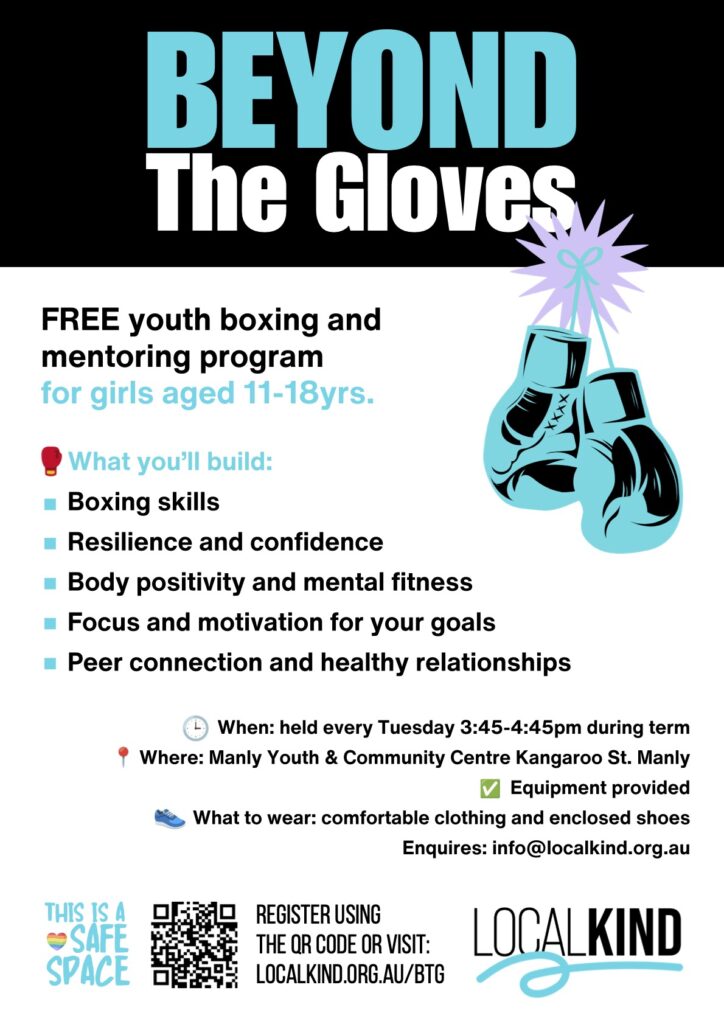 Beyond The Gloves Flyer Term 1, 2, 3 or 4 - boxing and mentoring program for girls 11-18 years.